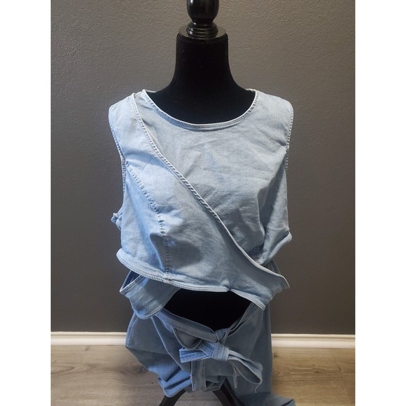 New W Tags Fashion Nova Women's 3XL Cut Out The Haters Light Wash Denim Jumpsuit - Picture 7 of 13